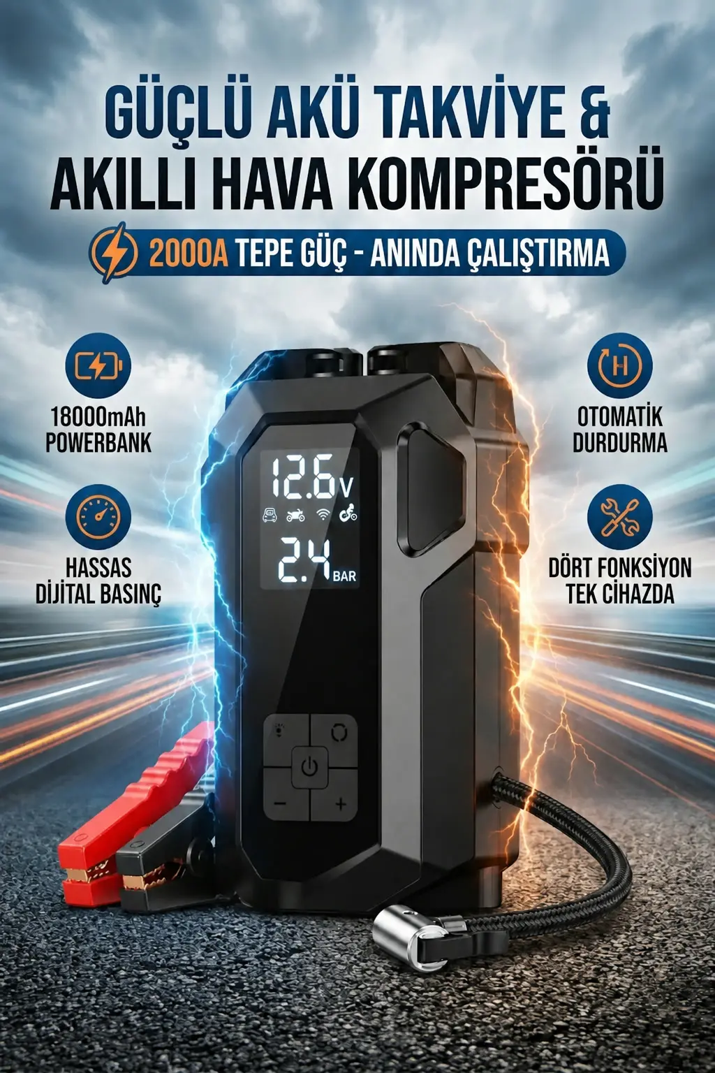 4'ü 1 Arada 18.000 mAh Akü Takviye Cihazı